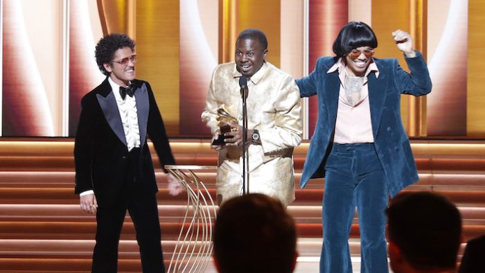 Anderson .Paak Narrowly Avoided A Wardrobe Malfunction As Silk Sonic Accepted Their Grammy Award