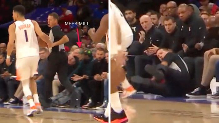 A Referee Tripped Over Meek Mill’s Kicked Out Legs During Suns-Sixers