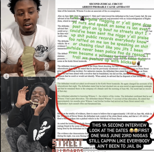 Kodak Black artist TueWop shows paper work claiming Boston Richey is a snitch