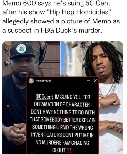 Memo600 is planning to sue 50 Cent for Millions because he show implicated him in FBG Ducks murder
