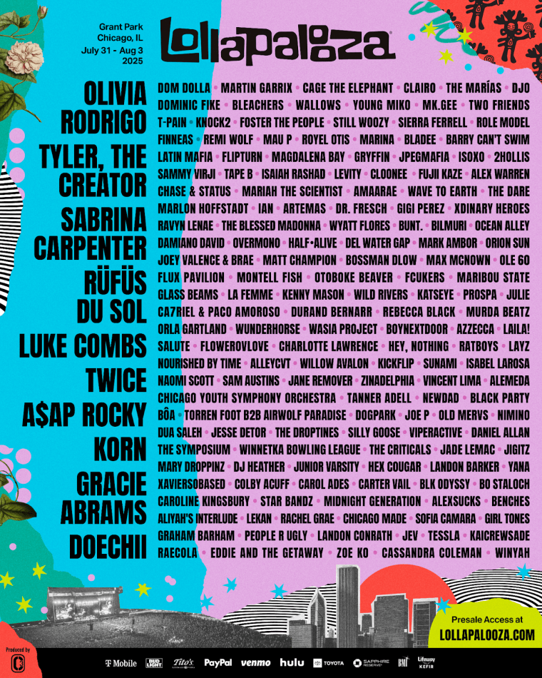 Lollapalooza 2025: Olivia Rodrigo, Sabrina Carpenter, Tyler, The Creator, and more